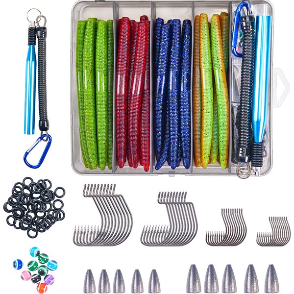Goture 72pcs/143pcs Soft Lure Set 4in/5in High Quality Artificial Bait Senko Worm High-carbon Hook Fishing Accessorie Tackle Box