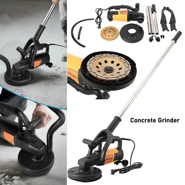 3800W Electric Concrete Grinder Wall Floor Surface Grinding Machine Handheld Cement Plastering Polisher With Extension Rod Dust Shroud For Concrete Marble Granite Stone Surface Prep Renovation Tool