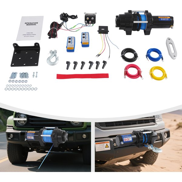 12V elektrische Seilwinde, 4500 lbs, Offroad-Fahrzeugwinde mit Verriegelungsfunktion, kabelgebundener Controller, 15 m Seil für ATV, UTV, SUV