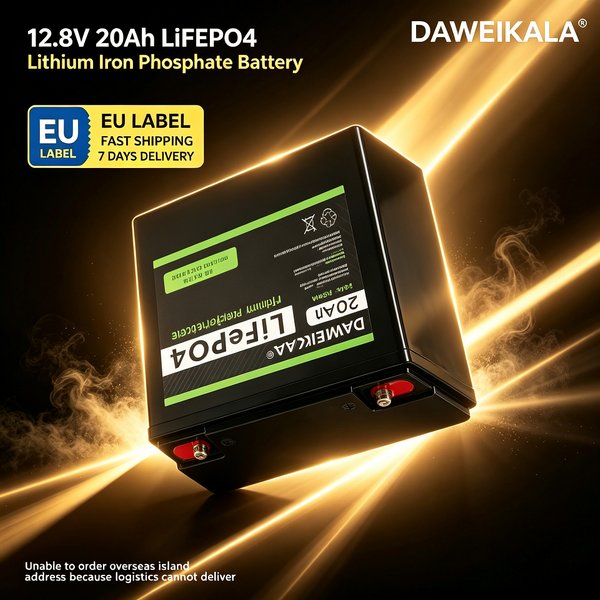 DAWEIKALA LiFePO4 12,8V 20Ah wiederaufladbare Lithium-Eisenphosphat-Tiefzyklusbatterie, geeignet für Boot, Wohnmobil, Roller, USV-Notstromversorgung, EU-Lager 7 Tage Lieferzeit