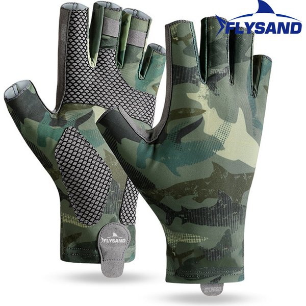 FLYSAND – gants de pêche professionnels UV pour hommes, en soie glacée, sans doigts, haute élasticité, antidérapants, résistants à l'usure, pour cyclisme en plein air, L/XL