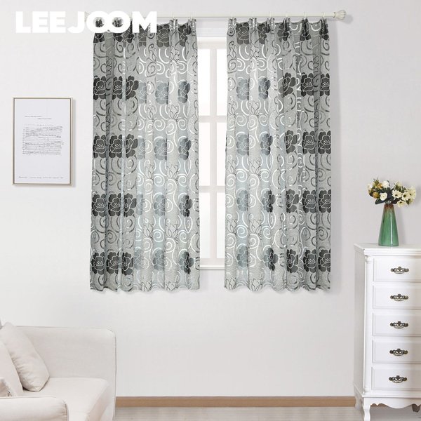 LEEJOOM Blumen-Jacquard-Tüllvorhänge im europäischen Stil für Wohnzimmer, Schlafzimmer, Balkon, Türvorhang