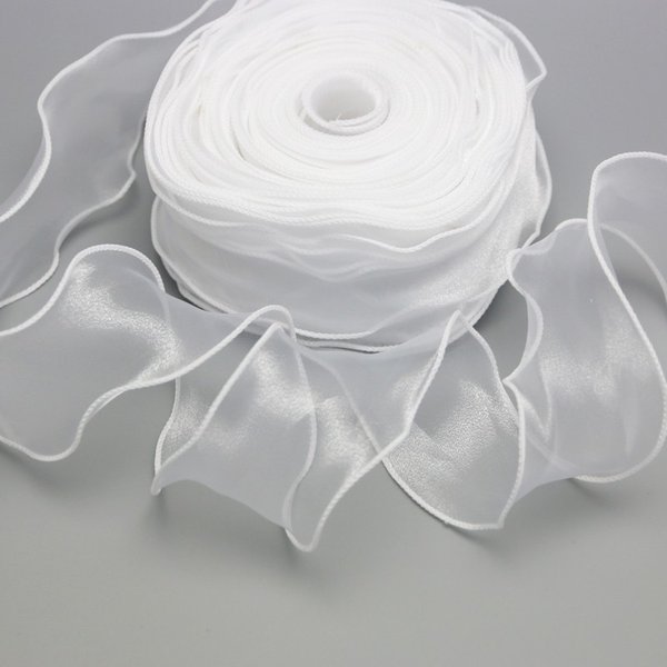 Ruban en organza de soie blanc ondulé de 60 mm pour la décoration des cheveux, l'emballage de cadeaux, la dentelle et les rubans décoratifs