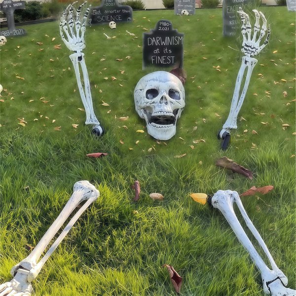 Dekoracje na Halloween - szkielety na palikach, realistyczne kości szkieletowych rąk i nóg, straszne dekoracje na Halloween do ogrodu i na podwórko.