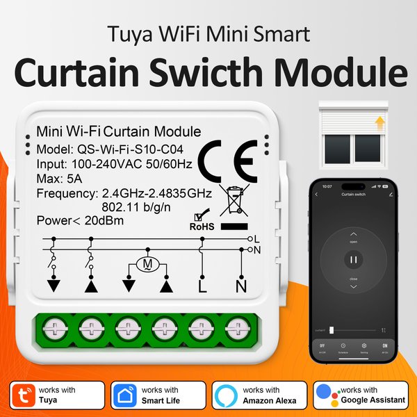 Moduł inteligentnego sterowania roletami i żaluzjami Tuya WiFi, kompatybilny z Alexa i Google Home Assistant.