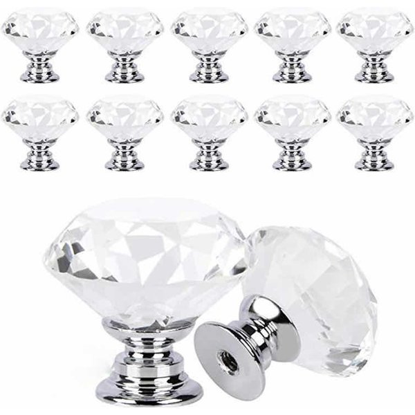 10 Teile/satz 30mm Diamant Form Design Kristall Glas Knöpfe Schrank Schublade Ziehen Küche Schrank Tür Schrank Griffe Hardware