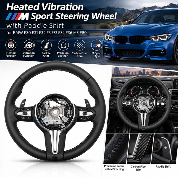 Beheiztes Vibrations-M-Sportlenkrad mit Schaltwippen für BMW F30 F31 F32 F33 F34 F36 M3 F80 Leder Carbonfaser