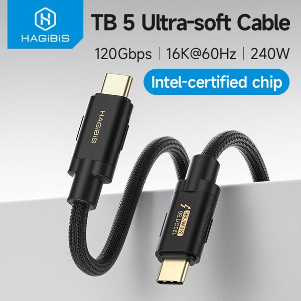 Hagibis TBT5 Kabel mit bis zu 120 Gbit/s Bandbreite, 240 W Ladeleistung, 80 Gbit/s Datenübertragung, 16K/8K-kompatibel mit Thunderbolt 4 USB-C-Kabel