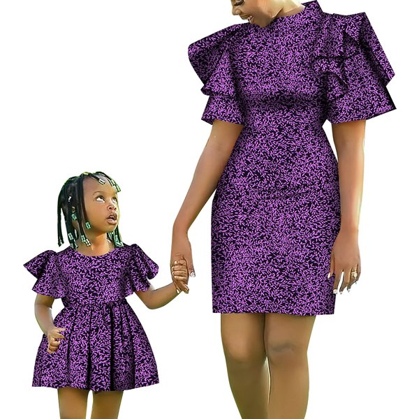 Famille africaine correspondant vêtements mère et fille robes africaine imprimé coton robe femmes fille robe de soirée Wyq877