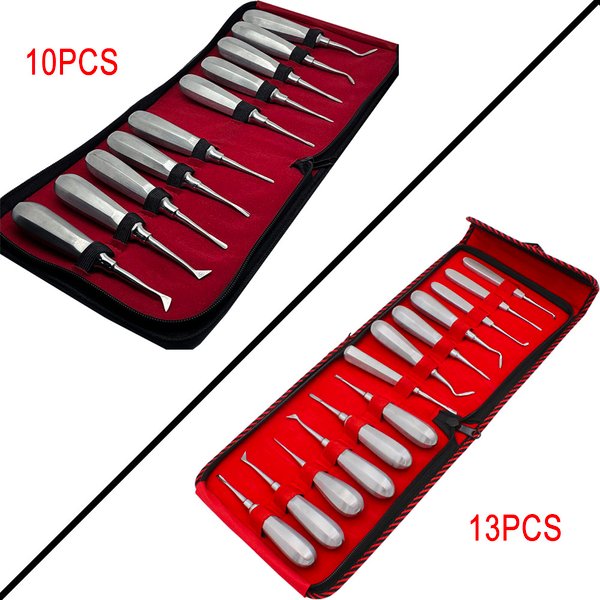 Pince dentaire en acier inoxydable, pince à racine incurvée, poignée hexagonale, Kit d'ascenseur d'extraction dentaire, ensemble d'instruments dentaires, 10/13 pièces