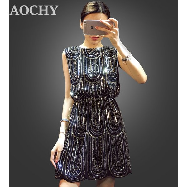 Mini robe à paillettes pour femmes, robes à col rond, robe de soirée en fibre, style décontracté, précieux