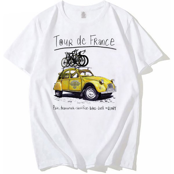 T-shirt de cyclisme ROAD TRIP tendance, T-shirt de vélo d'extérieur avec imprimé voiture, T-shirt créatif de vélo de route blanc pour homme Hipster