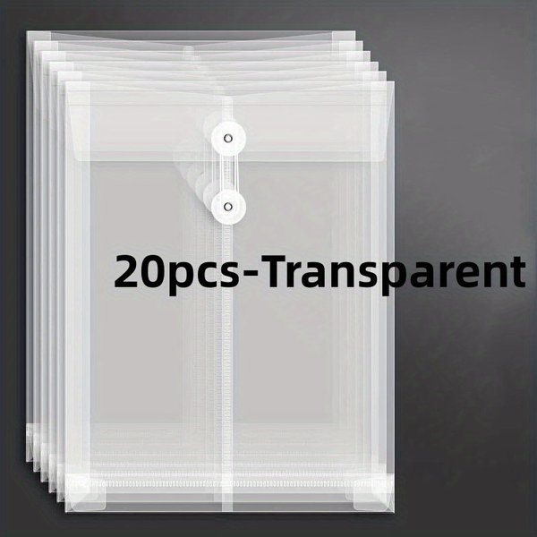 20 Stück Umschläge mit Kordelschnalle, superdicker Kunststoffordner im A4-Format mit verlängerten Winkelspangen, wiederverwendbare transparente Umschläge