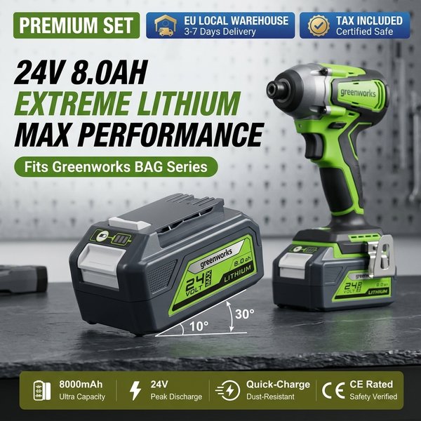 24V 8,0Ah Ersatz-Lithium-Ionen-Akku Kompatibel mit Greenworks 24V Elektrowerkzeugen, IP54 Wasserdicht Staubdicht Hochleistungsakku für Akkuschrauber, Rasenmäher, Schlagschrauber, Kreissäge,