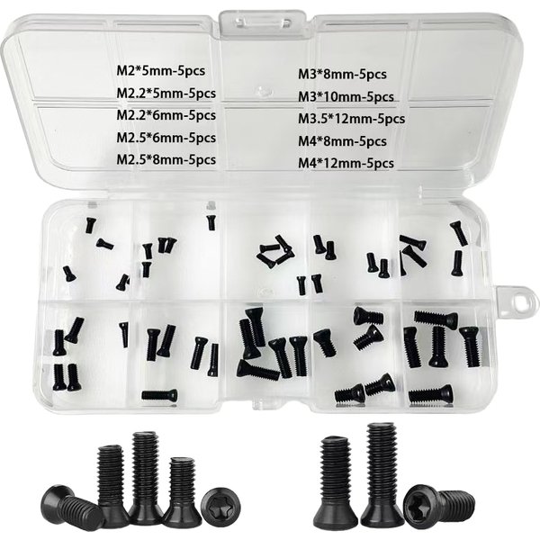 50 Stück Schneidwerkzeug-Schrauben, 10 Torx-Schrauben aus legiertem Stahl für CNC-Drehwerkzeuge/Steckverbinder M2 M2.2 M2.5 M3 M3.5 M4