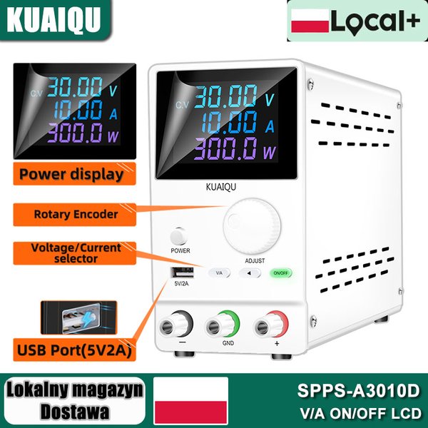 KUAIQU 0-30V 0-10A 0-300W Labor-DC-Netzteil mit Ein-/Aus-Schalter, LCD-Anzeige, Spannungsregler, USB 5V2A, Schaltnetzteil, 120V/60V/24V/12V/5V 3A/5A, einstellbare Stromquelle für DIY,