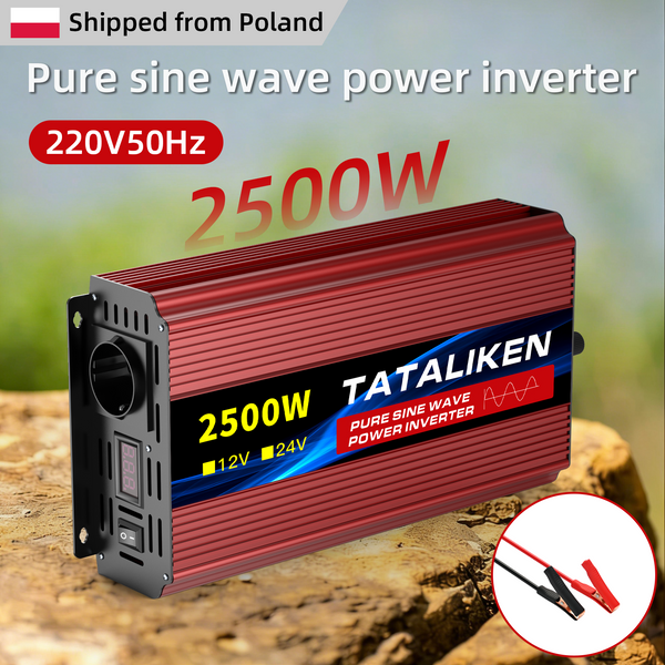 Convertisseur d'énergie à onde sinusoïdale pure 12V vers 220V 50Hz 1600W avec prise EU, écran LCD, contrôle de température et ventilateur pour camping-car, camping et maison