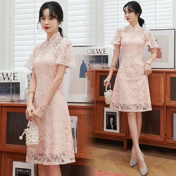 Robe qipao à manches courtes en dentelle pour femmes, Cheongsam amélioré, Vintage, Traditiona chinoise, Vêtements d'été modernes