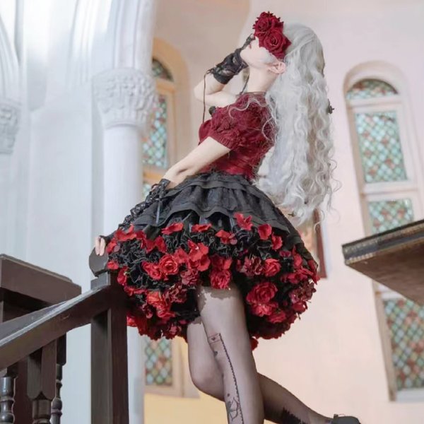 Jupon à fleurs colorées fait à la main, jupe Lolita, soutien, récolte, robe courte Kawaii, accessoires d'halloween, jolie fille coréenne et japonaise