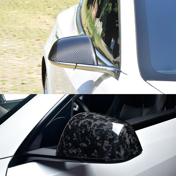 Auto-Spiegelabdeckung Seitenspiegelabdeckung Trockene Kohlefaser-Spiegelschutz für Tesla Model 3 Model Y 2017-2022