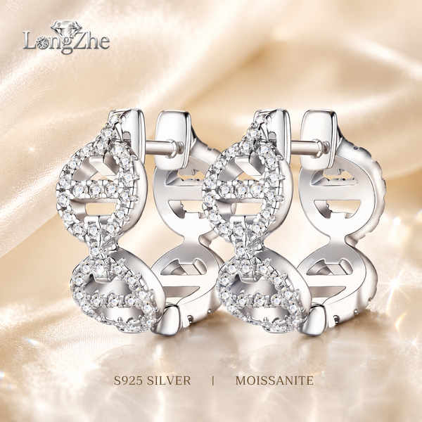 Boucles d'oreilles créoles en moissanite pour femmes, argent sterling S925, double cercle DNA, pavé, couleur D, VVS1, bijoux fins certifiés GRA