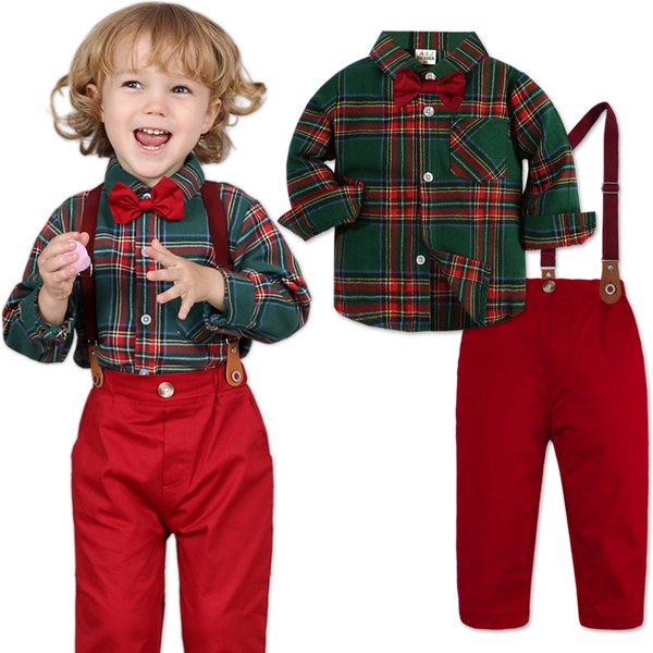Baby Christmas Outfit Boy Kids Gentleman Formal Suit Toddler Suspenders Clothing Set Infant Party Dress Shirt