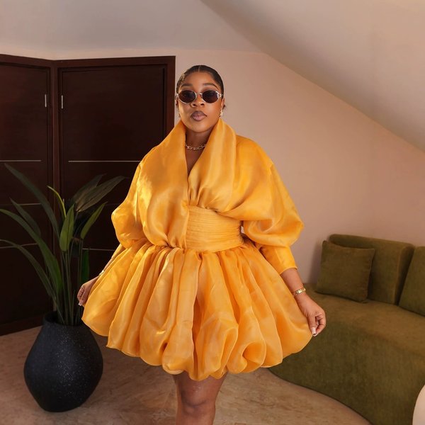 Robe courte en organza à manches bouffantes, col en V, manches longues en forme de lanterne, taille plissée, ourlet à volants, robe de cocktail, robe pour invitée de mariage, robe de soirée.