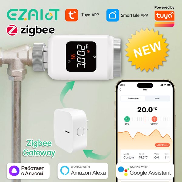Thermostat de radiateur intelligent Tuya Zigbee Smart Life TRV, tête thermostatique de radiateur, contrôleur de température, compatible Alexa et Google Home