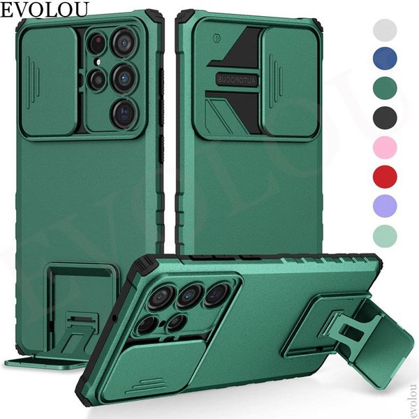 Slide Lens Case für Samsung Galaxy S23 Ultra S22 Plus S23 5G S24 Ultra Hybrid Armor stoßfeste Kickstand Cover Bumper