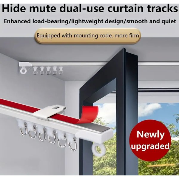 Selbstklebende oder perforierte Dual-Purpose-Vorhangschiene für Decken- oder Wandmontage, geräuschlose Nano-Vorhang-Gleitstange für Vorhänge und Cabi