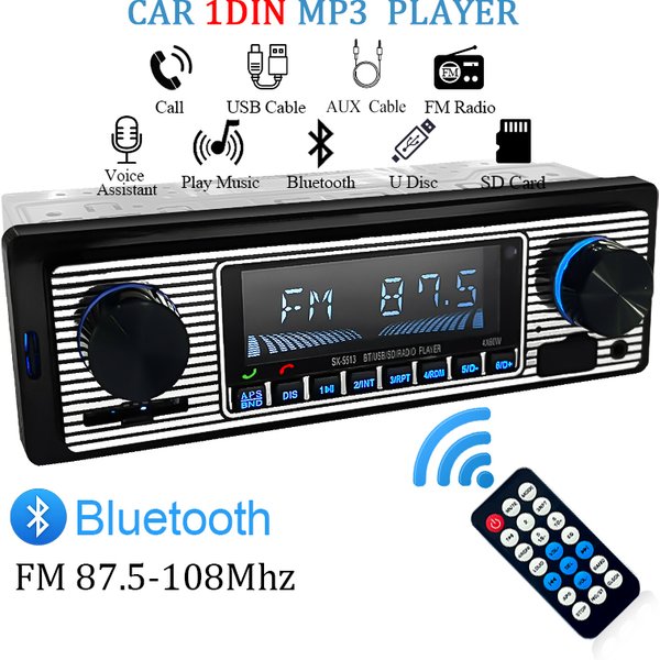 SINOVCLE voiture 1 DIN Radio 1 DIN stéréo numérique voiture Bluetooth FM Audio musique USB/SD avec entrée AUX dans le tableau de bord 12V MP3 multimédia