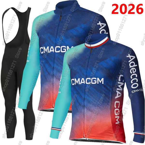 Ensemble de maillot de cyclisme CMA-CGM 2026, tenue de course en France, vêtements pour hommes, manches longues, VTT, pantalon de route, cuissard, Ropa Ciclismo