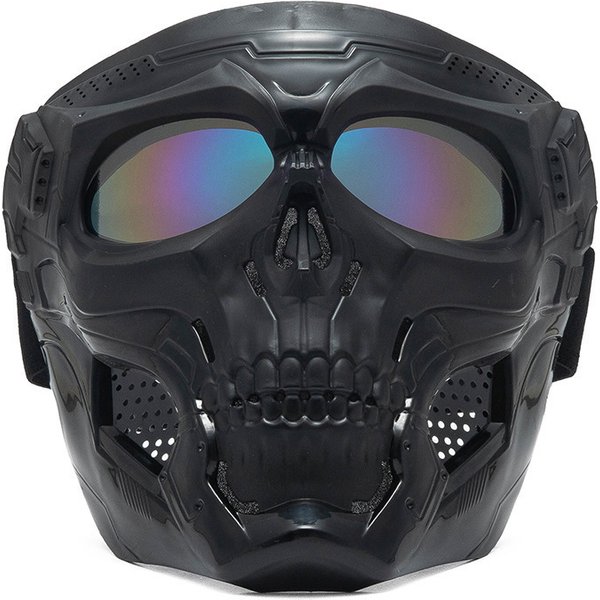 Masque de casque de moto tout-terrain d'horreur de crâne, lunettes d'équitation tactiques, bouclier facial de sport Harley noir/rouge- unisexe