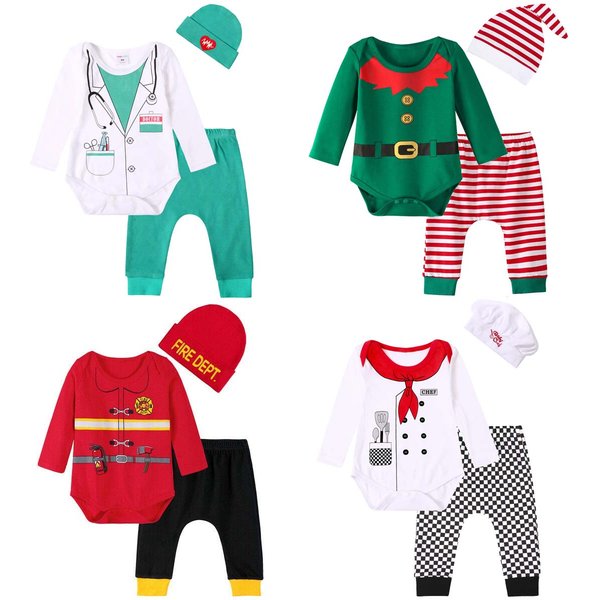 Newborn Carnival Halloween Clothes Set Infant Fireman Doctor Cosplay Outfit Baby Chef Costume Boy Girl Bodysuit Pants Hat 3PCS