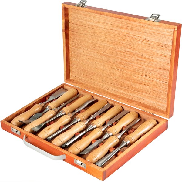 SucceBuy Jeu de ciseaux de tour à bois 12 pièces, lame de 3,75", outils pour le travail du bois et la sculpture avec étui en bois pour l'artisanat des meubles et des racines