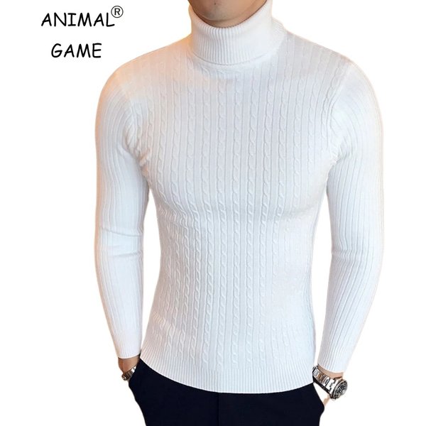 Pulls à col roulé pour hommes, couleur unie, chaud, Slim, tricoté, col haut, épais, automne et hiver