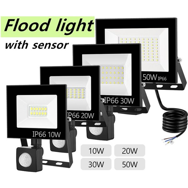 LED PIR Motion Sensor Floodlight Outdoor Wall Light White Light 100W 50W 30W 20W 10W IP66 Wodoodporny reflektor LED do ogrodu