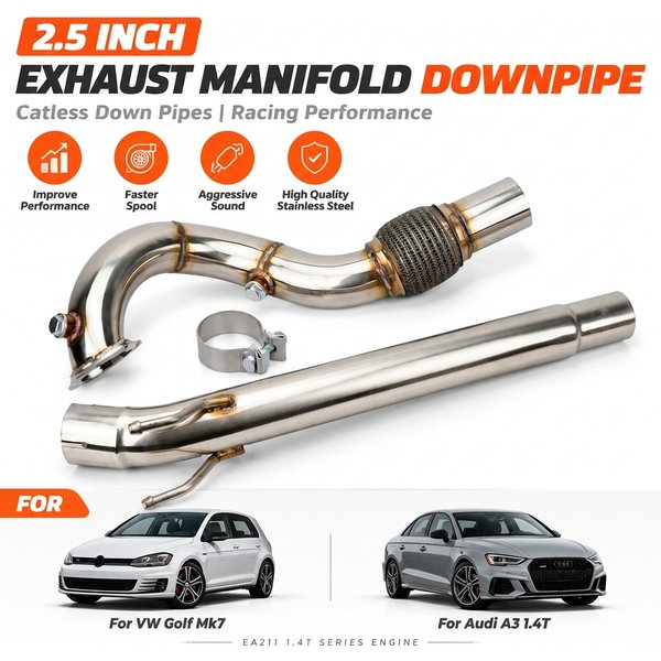 2,5-Zoll-Auspuffkrümmer-Downpipe für VW Golf Mk7 Jetta Ea211 und Audi A3 1.4T Serienmotoren, Rennsport-Downpipes ohne Katalysator