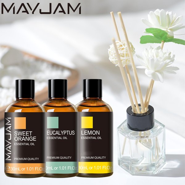 MAYJAM 3 butelki naturalny olejek eteryczny 30ml olejek zapachowy do aromaterapii dom/biuro/hotel/oswieżacz powietrza do samochodu słodka pomarańcza cytryna