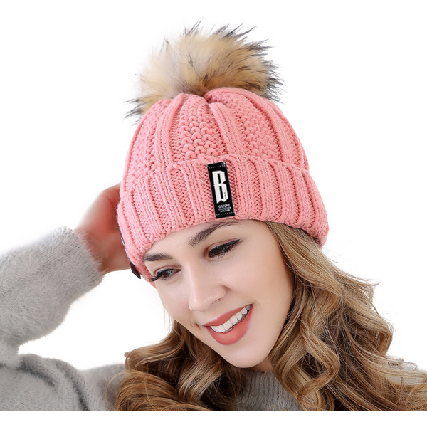New Women Hat High Quality Add Fur Lined Pompoms Winter Hat Stylish Wool Beanie Hats For Women Warm Thick Streetwear Knitted Cap