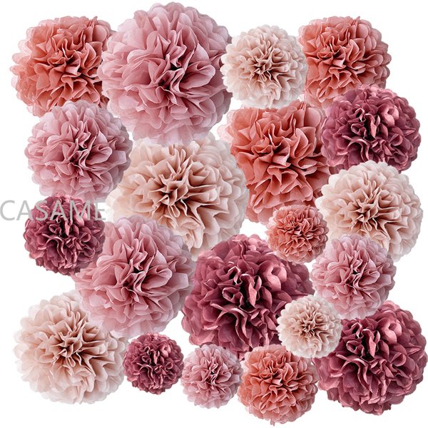 Party Favor Hanging Round Paper Ball Lantern Tissue Pompom Gold Pink White For Girl Baptism Wedding Decor