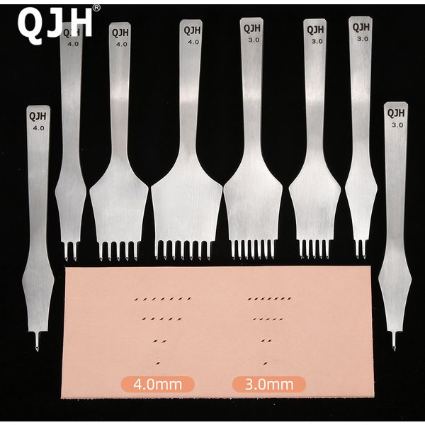 QJH 3mm/4mm Upgrade Leather Stitching French Style Punch Chisel Hole Punches Tools Set Craft Polished Prongs Lacing Stitch DIY