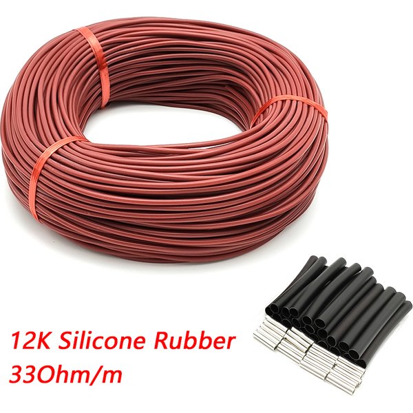 10 to 100 Meters 12K Silicone Rubber Floor Warm Heating Cable 33ohm/m Carbon Fiber Heating Wires