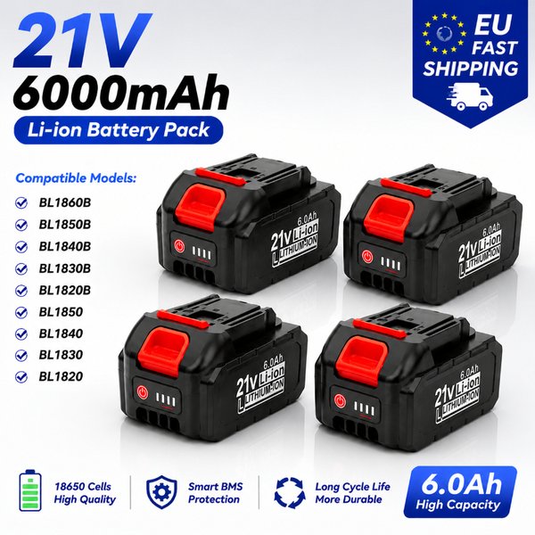 21V 6000mAh Li-Ionen-Akku, schnell aufladbarer Akku mit LED-Leistungsanzeige, hohe Kapazität, 18650 5S2P, Ersatz für BL1850 BL1840 BL1430 BL1440, kabellose Elektrowerkzeuge