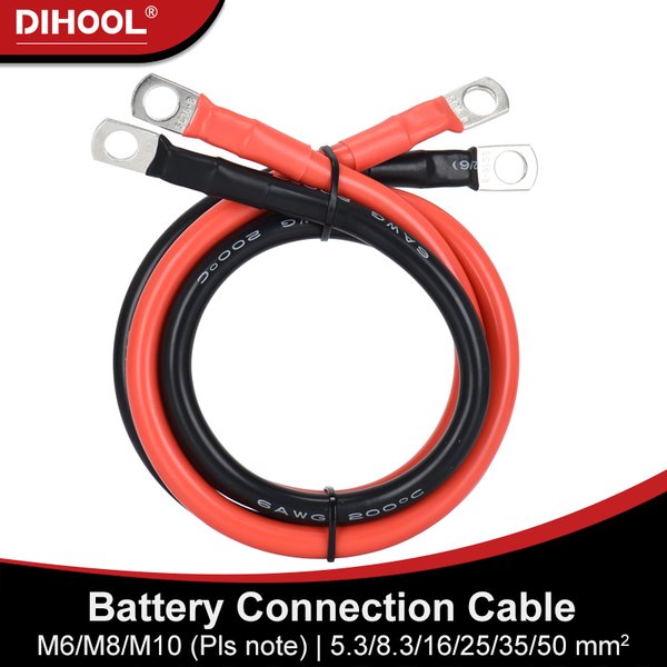 Battery Inverter Cable Set with Terminals AWG 10/8/6/4 Gauge Super Soft Silicone Wire, Power Connection Cable with Lugs For UPS