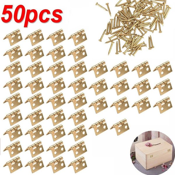 Mini charnière en laiton pour petite boîte de porte artisanale, accessoires dorés 8x10mm, raccords de meubles d'armoire miniatures, quincaillerie pour la maison, 50 pièces