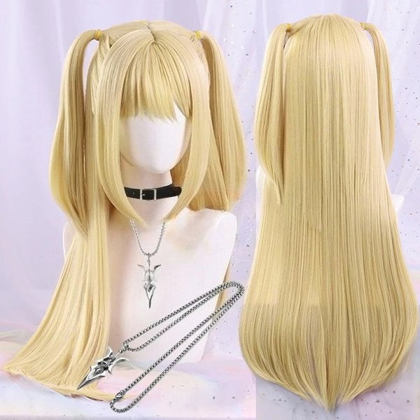 Peruka Cosplay MisaMisa, Długa, Złoty Blond, Damska, Styl Amane Misa, Peruka do Cosplay Anime, Włosy z Włókna Syntetycznego Odpornego na Ciepło