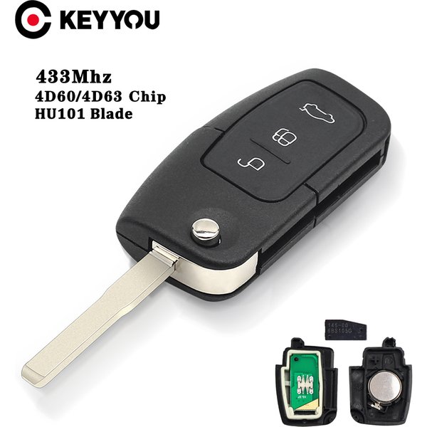 KEYYOU ASK – clé télécommande à puce 433MHz 4D63/4D60, pour Ford Focus 3 Mondeo C Max S Max Galaxy Fiesta HU101 / FO21, boîtier de lame à 3 boutons