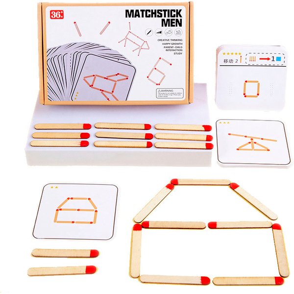 Montessori Matches Puzzles Game Wooden Toys DIY Math Geometry Board Game Thinking Match Logic Training Educational Toys For Kids