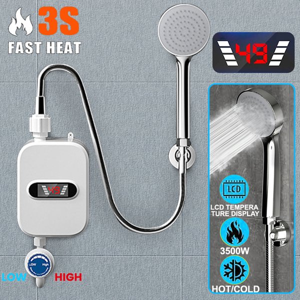 Chauffe-eau instantané 3500W pour douche, 220V, robinet de salle de bain, prise européenne, chauffe-eau à eau chaude avec affichage numérique, pour maison de campagne, chalet, hôtel.